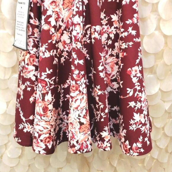 B. Darlin Floral Fit & Flare Mini Dress Sz 3 /4 Red Sleeveless Prom Wedding Glam - Picture 7 of 14